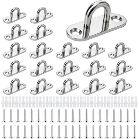 Bardusch - Lot de 20 Plaque à œil en Acier Inoxydable, M5 Crochet Métal Forme U avec Schraube Plaque Oeillet Plaque de Couverture Pour Objets Suspendus, Auvents, Panneaux de Couverture