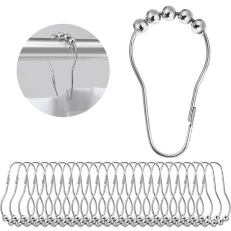 Bardusch Lot de 24 Crochets de Rideau de Douche en Acier Inoxydable Chromé Poli Antirouille pour Salle de Bain,Anneaux pour Rideaux de Douche Crochet en Métal Coulissant