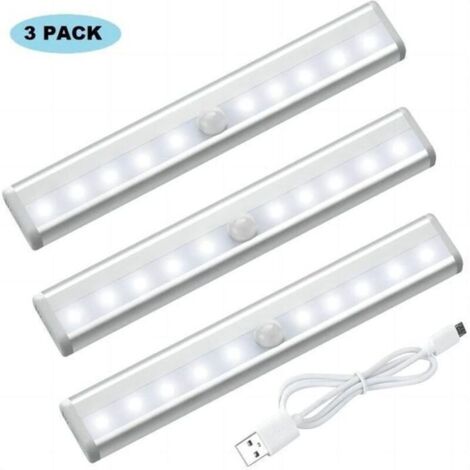Bardusch-Lot de 3 Lampes LED - Noname - Rechargeable USB - Aimanté - Détecteur de Mouvement - Blanc