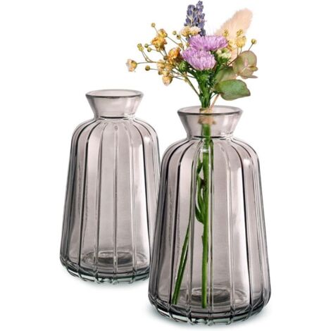 Bardusch-Lot de 3 mini vases verre vintage gris, lavables, parfaits pour tables de mariage