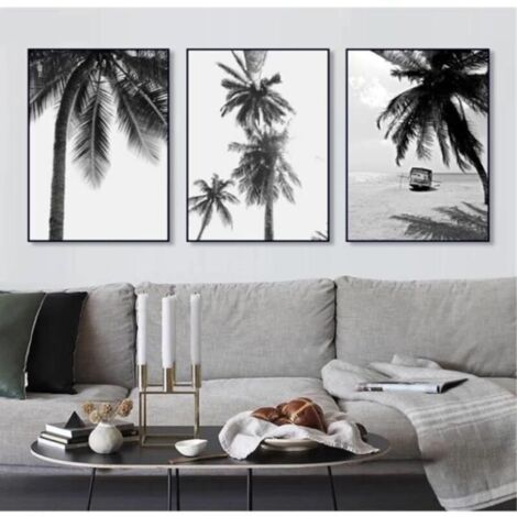 Bardusch - Lot de 3 posters - Palmiers - Noir et blanc - Paysage de plage - Photos murales sans cadre Décoration - 40x50cm