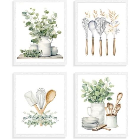 Bardusch Lot de 4 Affiches Murales Botaniques pour la Cuisine, Poster Murale de Feuilles d'Eucalyptus Vert Sauge, pour la Cuisine et la Salle à Manger 20x30 cm Sans Cadre