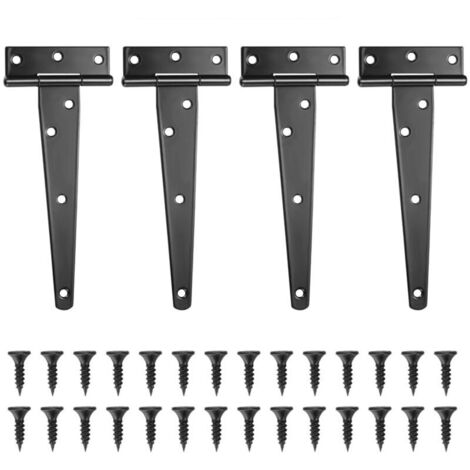 Bardusch-Lot de 4 Charnières en T, Noires Charnière Porte de Grange, Charnières de Portes, Charniere Plate Inox pour Portails, Abris de Jardin, Placard - 6 Pouces