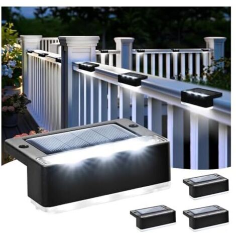 Bardusch - Lot de 4 lampes solaires d'extérieur blanches pour escalier, lampes solaires étanches, éclairage LED pour escaliers extérieurs, marches, clôture, terrasse, décoration (noir,blanc froid)