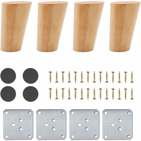 Bardusch-Lot de 4 Pieds de Meuble en Bois, 8 cm Pieds de Canapé de Rechange, Table Basse Jambes, pour lit, Placard, Banc, Meuble TV, Armoire, avec Accessoires(Conception inclinée)