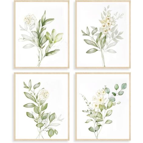 Bardusch Lot de 4 Posters Botaniques en Aquarelle Vert Sauge pour Chambre Salle de Bain 8x10 Pouces Non Encadrés