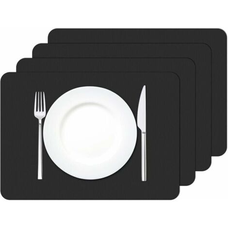 Bardusch-Lot de 4 Sets de Table Lavable imperméables Rectangulaire PVC Set de Table Résistant à la Chaleur, 42 × 30cm (Noir)
