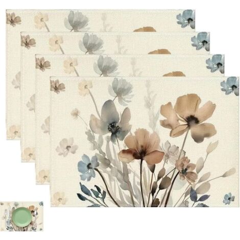 Bardusch-Lot de 4 sets table lin rectangulaires 30x46 cm, motif fleurs/feuilles, lavables, usage banquet/fête/cuisine