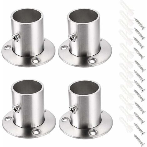 Bardusch-Lot de 4 supports de tringle à rideau Support de rail Support de tige de douille Ensemble de brides en acier inoxydable Supports d'extrémité de tringle de placard (Argent)