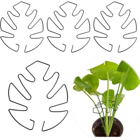 Bardusch Lot de 4 Supports Tiges Plantes,Monstera Grimpantes, Tuteur Métallique pour Plantes avec Motif de Feuilles, 14 cm x 15 cm, pour Plantes Grimpantes et Plantes d'Intérieur Décoration (Noir)
