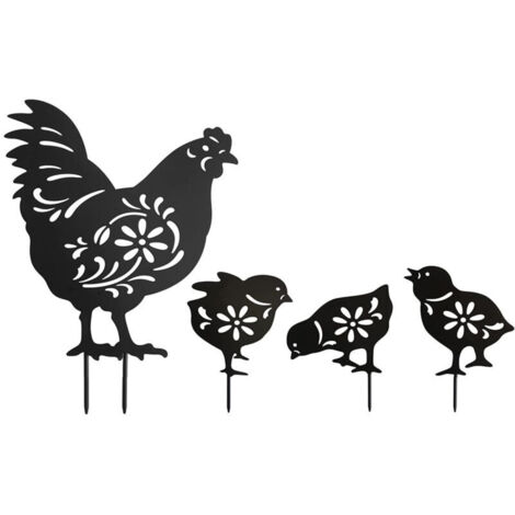 Bardusch-Lot de 4PIÈCES Statue de poule et poulets en acrylique Déco,Silhouette Animale Décoration jardin