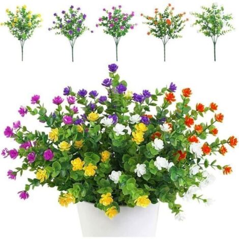 Bardusch - Lot de 5 Bouquets de Fleurs Artificielles,Plantes de Verdure Résistantes aux UV pour Balcon,Jardin,Bureau,Mariage,Fête Décor