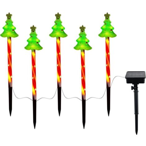 Bardusch - Lot de 5 guirlandes lumineuses solaires de Noël pour allée, jardin, terrasse, pelouse (sapin de Noël) - Étanche - LED solaire - À planter - Classe énergétique A+++