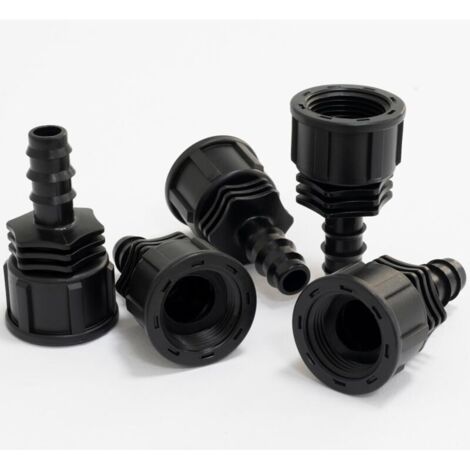 Bardusch Lot de 5 Raccords femelles cannelés Ø16 mm x 3/4'' à écrou pour tuyau goutte à goutte de Ø16 mm - connecteur pour système d'irrigation arrosage