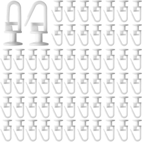 Bardusch Lot de 50 Patins à Rideaux pour fenêtre, Crochets de Rail de Rideau de 11 mm, Crochets de Rail de Rideau en Plastique Blanc, Patins à Rideaux avec Crochets Pliables pour Rideau de Douche