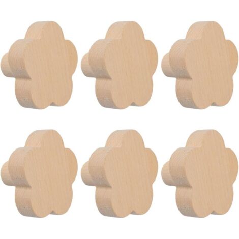 Bardusch-Lot de 6 boutons de placard en bois de hêtre en forme de fleur avec vis auto-adhésives pour commode, tiroir