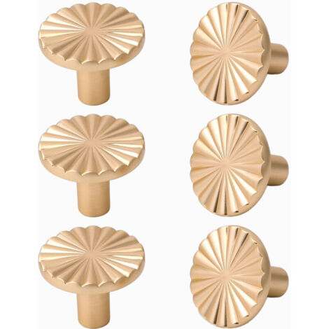 Bardusch - Lot de 6 boutons de porte dorés pour meubles de cuisine, poignées de tiroir de style vintage et quincaillerie pour commode.