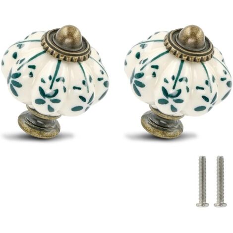 Bardusch-Lot de 6 boutons de tiroir en céramique ivoire et vert - Style vintage - Avec vis - Fleur verte