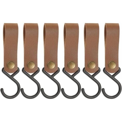 Bardusch Lot de 6 Crochets en Forme de S en Cuir,Crochets en S en Acier Inoxydable pour Accrocher des Casseroles,Casseroles,Tasses à café,Vêtements,Ustensiles d'extérieur（Kaki）