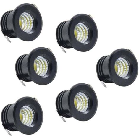 Bardusch-Lot de 6 Mini Spots encastrables au Plafond LED Noirs Mini Spot LED pour plafonnier d'armoire, 3 W, Blanc Chaud-