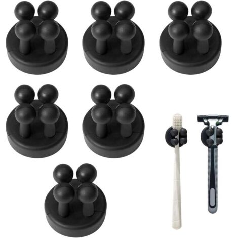 Bardusch Lot de 6 Noir Porte Brosse à Dents Mural en Silicone,Support Brosse a Dent Auto-adhésif,Multifonction Accroche Brosse a Dent Murale pour Suspendre Salle de Bain, Cuisine, Salon, Bureau