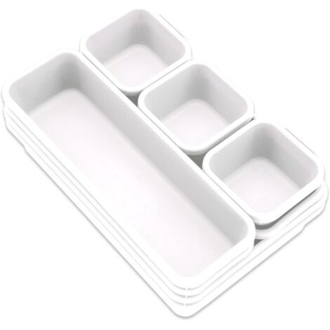 Bardusch-Lot de 8 bacs de rangement emboîtables en plastique pour cuisine, bureau, maquillage, vêtements, bijoux, salle de bain, blanc