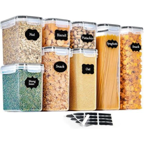 Bardusch-Lot de 8 bocaux hermétiques plastique scellés, pour céréales, pâtes, farine, nourriture animaux, avec couvercles