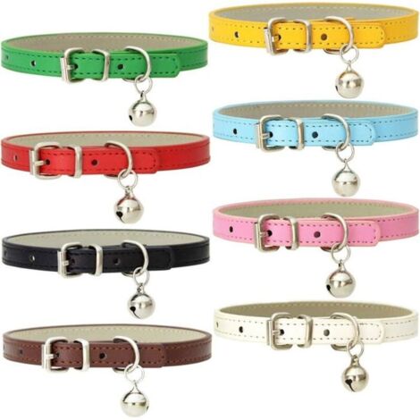 Bardusch-Lot de 8 colliers pour chat en cuir avec clochettes et boucles en mtal poli durables et rglables faits la main Label