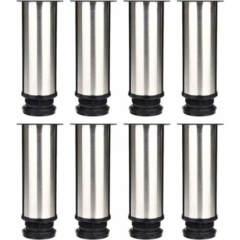 Bardusch-Lot de 8 Pieds de Meubles, Pied Cuisine Réglables Ø 50 mm/Hauteur 150 mm Ronds Métal Acier Inoxydable Canapé Jambe Table Pieds