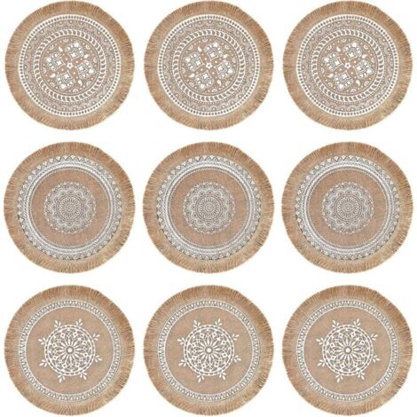 Bardusch-Lot de 9 sets table ronds tissés Ø38 cm, lavables résistants chaleur, déco cuisine salle à manger fêtes mariage