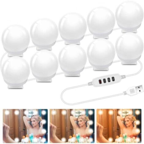 Bardusch-Lumière de Miroir, 10 Ampoules Lumière LED, Lampes de Maquillage et 3 Couleurs 9 Niveaux de Luminosité
