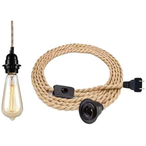 Bardusch-Lustre Corde de Chanvre de 4,5 Mètres - Tête Unique Suspendue Câble de Lumière Corde E27 Prise, Vintage Lustre Corde Chanvre avec Prise Interrupteur, DIY Lampe Suspension pour Maison