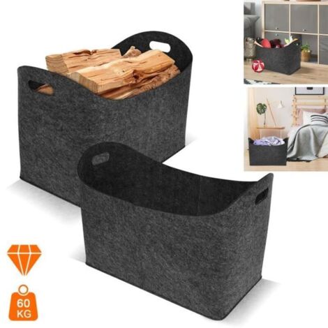 Bardusch - LZQ XXL Panier à bois pour bois de chauffage avec poignées renforcées Panier à bois de chauffage en feutre, 4 pièces Gris foncé