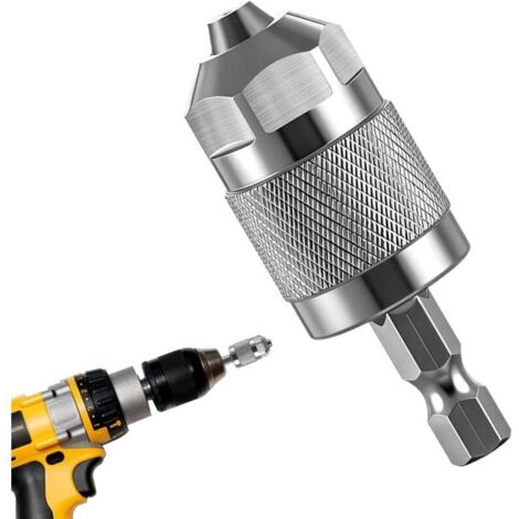 Bardusch Mandrin de perceuse – Convertisseur professionnel de 6,35 mm, mandrin à changement rapide à tige hexagonale, mandrin à 3 mâchoires, conversion d'embouts de tournevis  Convertisseur de changem