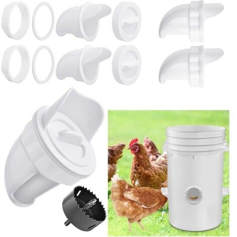 Bardusch-Mangeoire Poules Plastique Mangeoire Poules Automatique, 4 Ports DIY Mangeoire à Poulet Kit [Anti Gaspillage] [Anti Nuisible] Abreuvoir a Poules Mangeoire Poussin pour Seaux Tonneaux Bacs