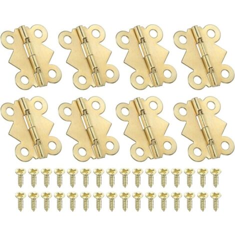 Bardusch Mini Charnières pour Boîtes à Bijoux 24mm, 8 Pcs 180 Degré Mini Charnières Papillon avec 32 Vis pour Armoire, Boîte en Bois, Tiroir, Artisanat, Doré