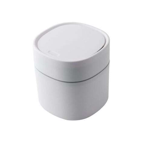 Bardusch-Mini Poubelle de Bureau-Poubelle de Bureau créative en plastique Poubelle de Table avec Couvercle à Bouton-Petite Poubelle de Bureau à Domicile pour bureau,salle de bain,chambre cuisine blanc