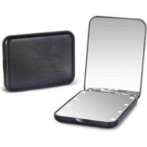 Bardusch-Miroir de poche, grossissement x1/3, LED, miroir de maquillage compact avec lumière pour sac à main, 2 côtés, portable, pliable