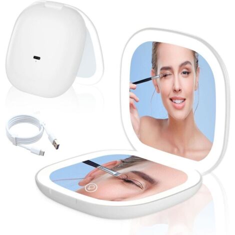 Bardusch-Miroir de poche LED avec grossissement 1X/10X, miroir grossissant avec lumière, pliable, cadeau pour fille