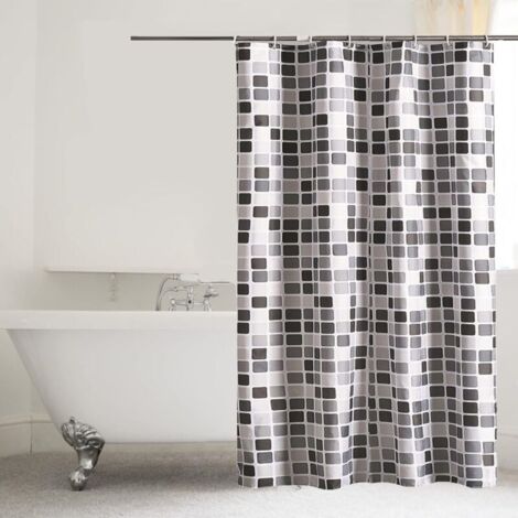 Bardusch-Motif Mmosaïque Rideau Noir et Blanc Mosaïque Douche, 8 Crochets, pour Salles de Bains, Toilettes (120 x180 cm, Mosaïque)