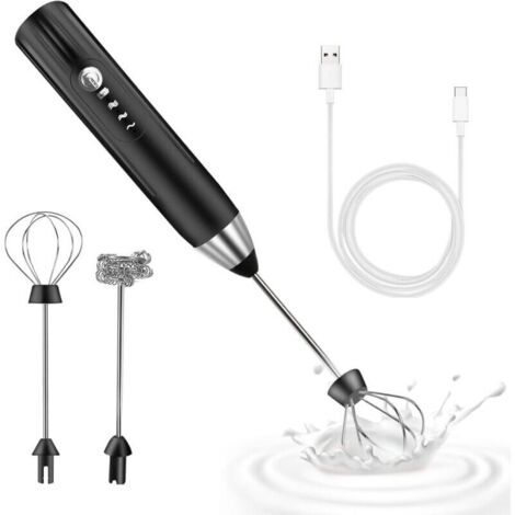 Bardusch-Mousseur à Lait Électrique,Mousseur de Lait Rechargeable USB et Mini Fouet Electrique, Mélangeur Acier Inoxydable, pour Café, Café au Lait(Noir)