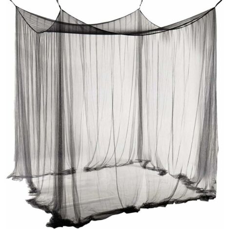 Bardusch-Moustiquaire de Lit Double Ciel de Lit Rectangulaire Grande Moustiquaire Noir Simple d'Eté avec 4 Ouvertures Baldaquin Rideaux de Lit 190cm(W) x210cm(L) x240cm(H) Répulsif Pour Les Insectes