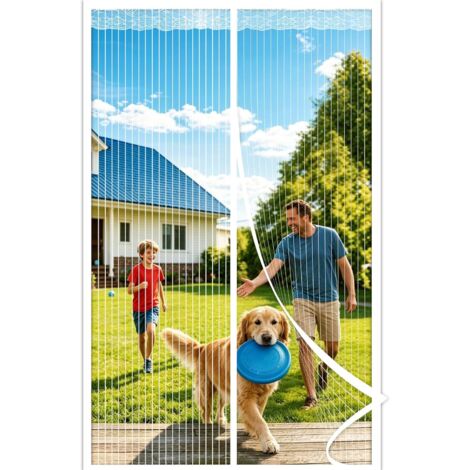 Bardusch-Moustiquaire Porte Fenetre Magnétique 90x220CM,  Moustiquaires Ementer Aimanté pour Porte Exterieur, Balcon, Terrasse(Blanc)
