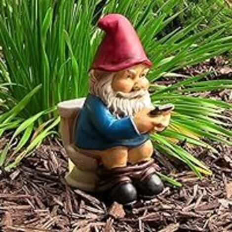 Bardusch-Nain de jardin sur les toilettes - 13 cm sur les toilettes avec journal - Figurine de jardin amusante - Décoration résistante aux intempéries pour jardin, camping - Décoration de jardin pour