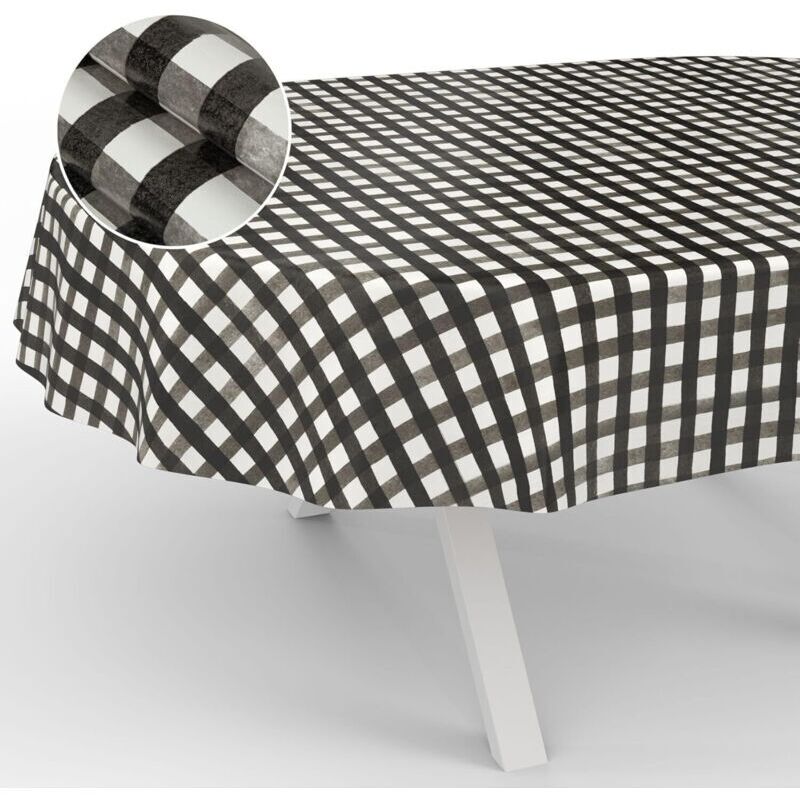 Bardusch-Nappe en Toile cirée, Lavable, pour Table de Jardin, extérieur, intérieur, Ovale, Bord coupé, à Carreaux, Noire,137274cm