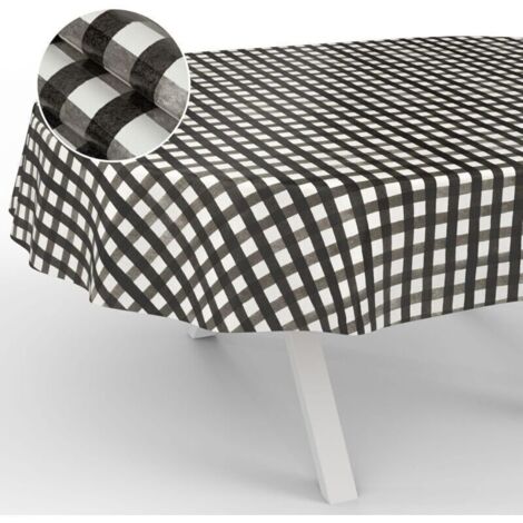 Bardusch-Nappe en Toile cirée, Lavable, pour Table de Jardin, extérieur, intérieur, Ovale, Bord coupé, à Carreaux, Noire,137274cm