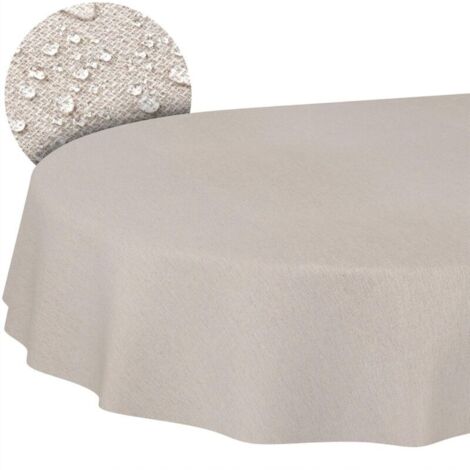 Bardusch-Nappe ovale coton/polyester 180x140 cm, jacquard damassé uni beige/gris, bord coupé lavable