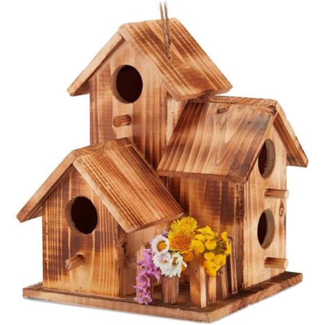 Bardusch - Nid d’Oiseaux, à Suspendre, Balcon, terrasse, Jardin, Bois brûlé, Niche déco, HLP 34x20x19 cm, Naturel
