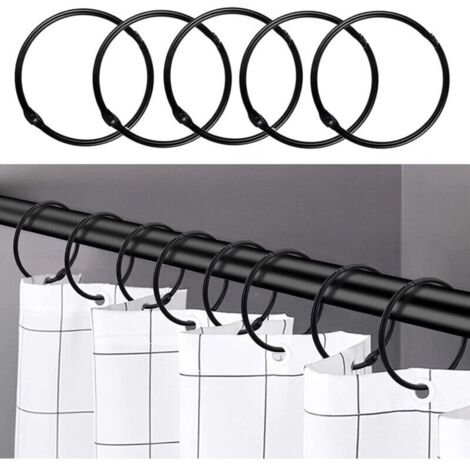 Bardusch-Noir 24 anneaux de rideau de douche, crochets de rideau de douche antirouille pour salle de bain, anneaux de rideau de douche ronds dcoratifs et crochets de tringle de rideau de douche