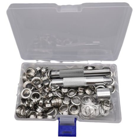Bardusch-Oeillets Œillets Kit, 100 Ensembles 10 mm Œillets, Kit de réparation de bâche, Avec 3pcs Outils à Oeillet Œillets Kit pour Bâche, Tissu, Rideaux et Fabrication